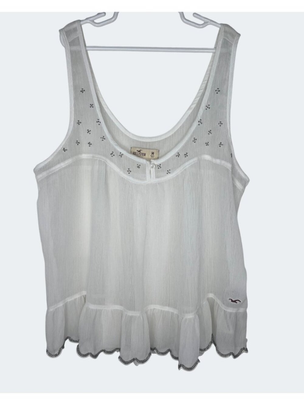 Hollister White Sleeveless Flowy Embroidered Tank Top Medium Scoop Neck - Picture 11 of 13